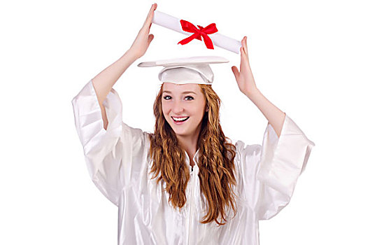 毕业,女孩,证书,隔绝,白色背景