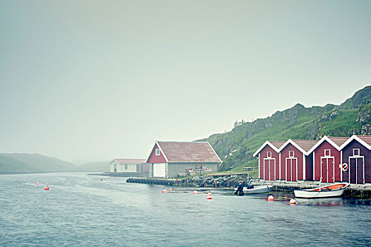彩色,船库,停泊,船,水,边缘,罗加兰郡,挪威