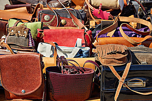 皮革,包,排列,摩洛哥,非洲,户外市场