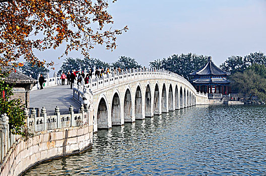行人,穿过,桥,上方,河,北京,中国