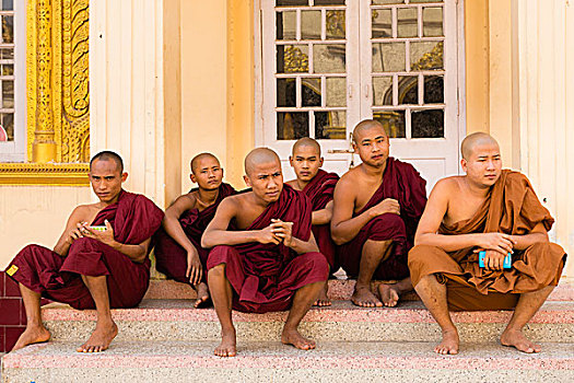 僧侣,坐,休息,曼德勒,缅甸,亚洲