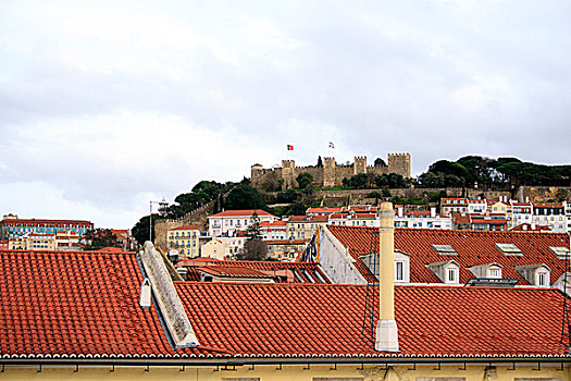 里斯本,葡萄牙,天际线,城堡