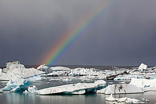 冰河,泻湖,彩虹,南,冰岛,欧洲