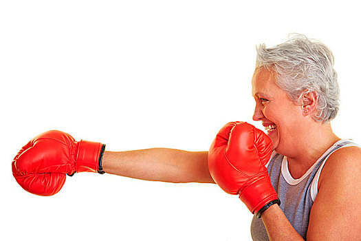 高兴,老年,女人,红色,拳击手套