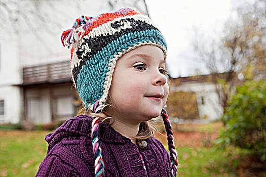 女孩,编织,帽