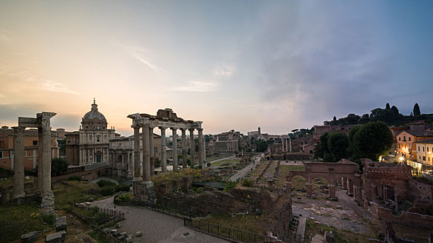 意大利古罗马废墟日出时间切片