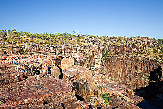 澳大利亚,北领地州,卡卡杜国家公园,远足者,顶端,吉姆吉姆瀑布