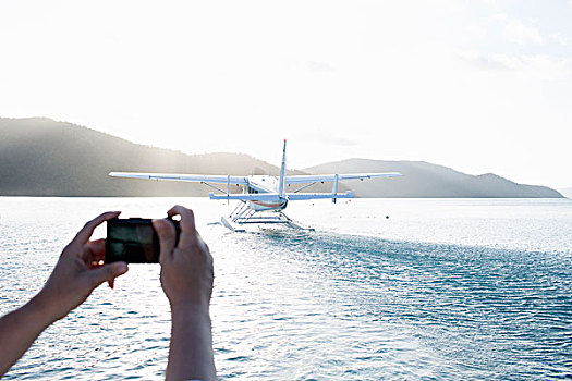 摄影,水上飞机,起飞,长岛,降灵群岛,昆士兰,澳大利亚