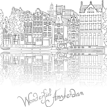 矢量,城市风光,阿姆斯特丹,运河