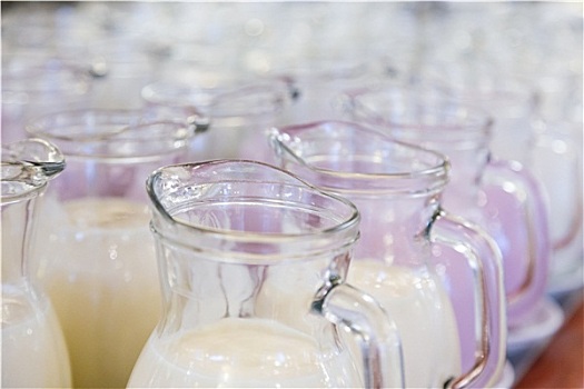许多,玻璃罐,牛奶,酸奶