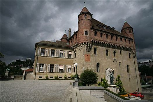 隐现,雷暴,黑色,云,后面,城堡,老,郊区,洛桑,瑞士