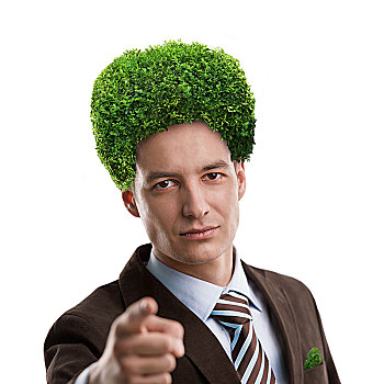 男人,绿色,树,头发,生态,概念,隔绝,白色背景,背景
