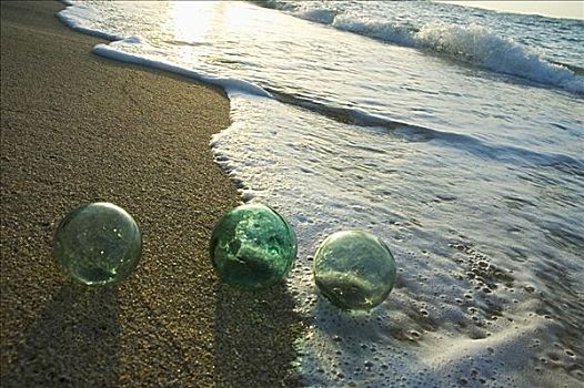 三个,玻璃,沙,海岸线,波纹,水,海泡石