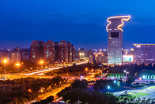 中国北京的城市建筑夜景