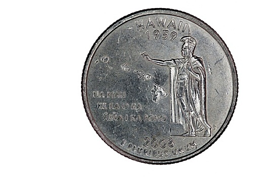 尾部,美国,夏威夷,25分硬币,特写
