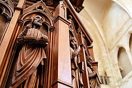塞纳河,普罗旺斯,中世纪城市,教区教堂,椅子,牧师,雕刻,木头