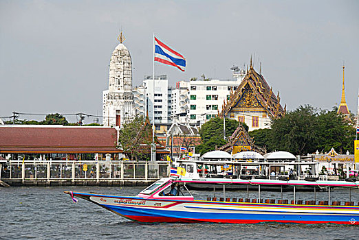 船,河,泰国,国家,旗帜,背影,佛教,庙宇,曼谷,东南亚,亚洲
