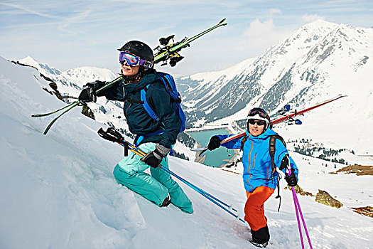 滑雪,设备,上面,山