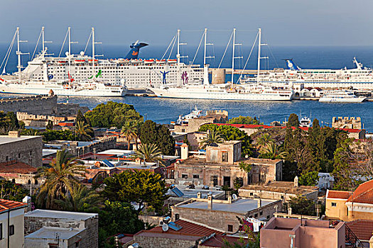 风景,上方,罗德斯镇,游船,罗得斯,多德卡尼斯群岛,希腊