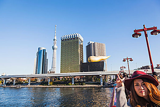 日本,本州,东京,浅草,墨田河,天空,树