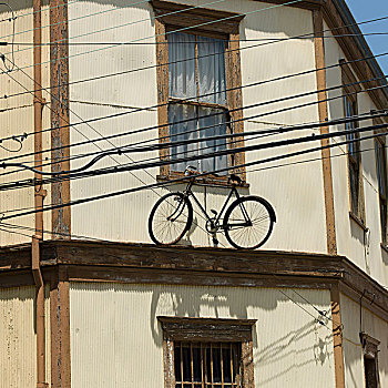 风景,自行车,石台,房子,瓦尔帕莱索,智利