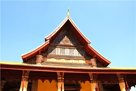 上面,屋顶,老,庙宇,万象,老挝