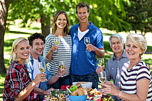 朋友,野餐,葡萄酒,公园