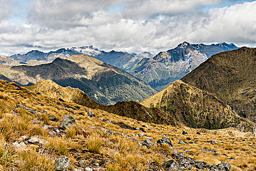 山,南阿尔卑斯山,背影,峡湾国家公园,南部地区,新西兰,大洋洲