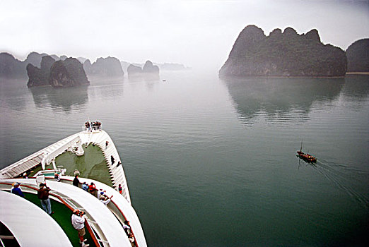越南,下龙湾,游船,小,捕鱼