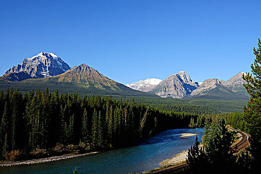 风景,落基山脉,弓河,轨道,班芙国家公园,艾伯塔省,加拿大,北美