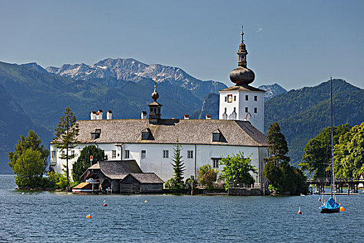 城堡,特劳恩湖,格蒙登,山,上奥地利州,奥地利