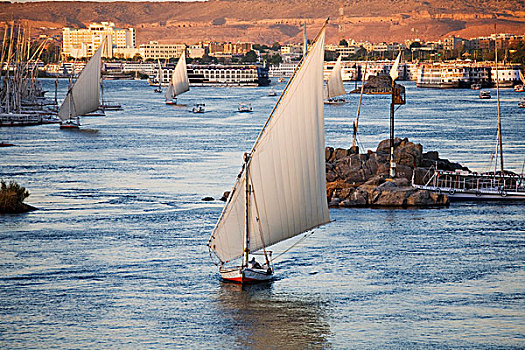 埃及,阿斯旺,三桅小帆船,帆,尼罗河