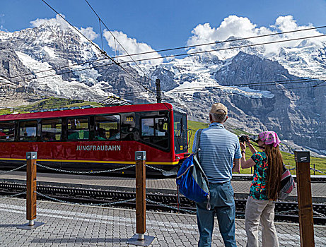 风景,瑞士,阿尔卑斯山,少女峰,车站,格林德威尔,伯恩高地,伯恩,欧洲