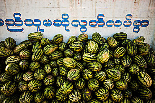 堆,西瓜,市场,缅甸