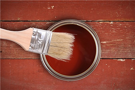 红色,油漆桶,画刷,厚木板,背景