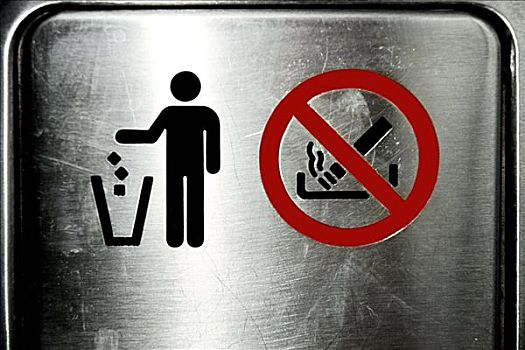 特写,垃圾,禁止吸烟标志,金属,门