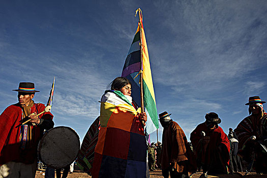 玻利维亚,帝华纳科,新年,节日,旗帜,土著人,拉丁美洲,朝圣
