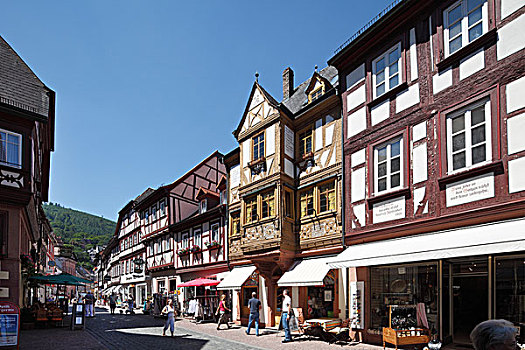 半木结构房屋,主要街道,弗兰克尼亚,巴伐利亚,德国,欧洲