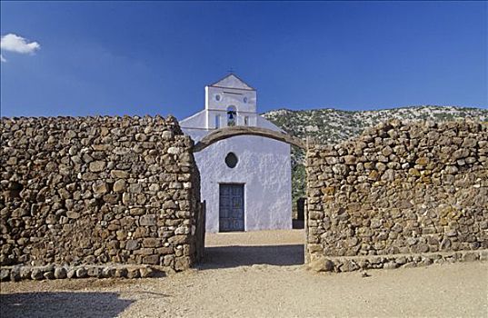 教堂,围栏,石墙,撒丁岛,意大利