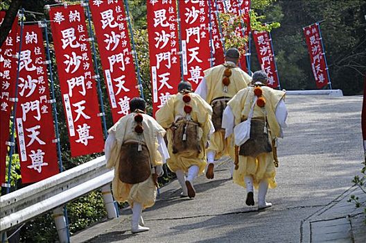 传统服装,寺庙,火,走,庙宇,靠近,京都,日本,亚洲
