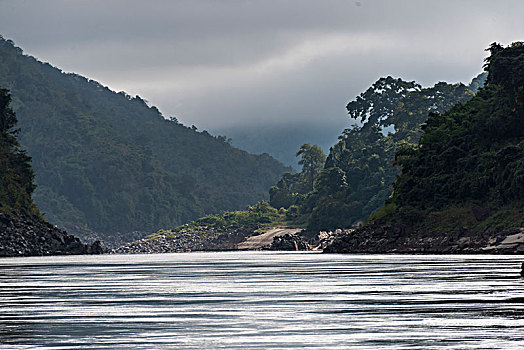 风景,河,流动,山,湄公河,省,老挝