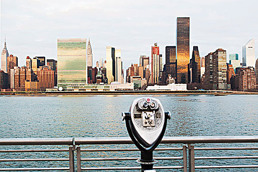 旅游,双筒望远镜,东河,曼哈顿,天际线,纽约,美国