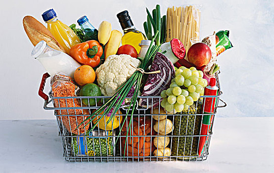 购物篮,满,蔬菜,水果,食品杂货