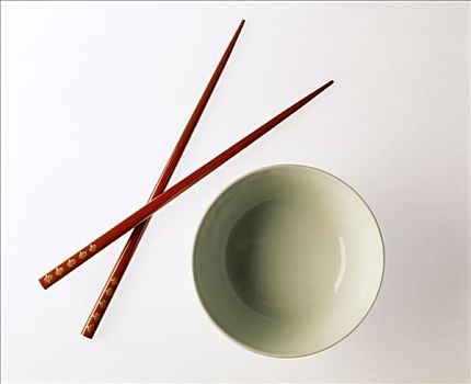 碗,米饭,两个,红色,筷子