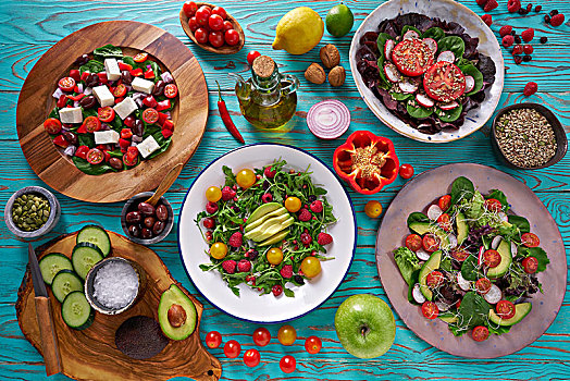 种类,沙拉,健康,素食,成分,青绿色,桌子