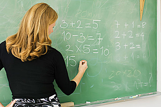 小学,教师,文字,算术,黑板,后视图