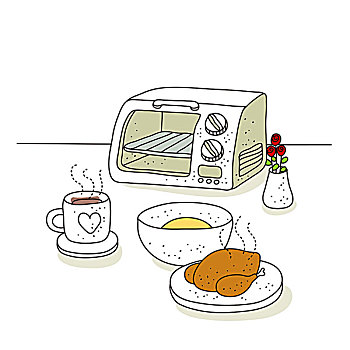 插画,烹饪,鸡,微波炉
