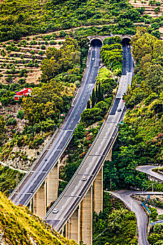 俯拍,高架桥,陶尔米纳,西西里,意大利