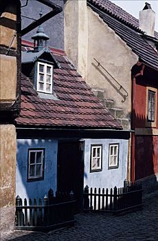 金匠,17世纪,短小,狭窄街道,一个,美景,布拉格,道路,排列,小,明亮,涂绘,房子,建造,右边,拱