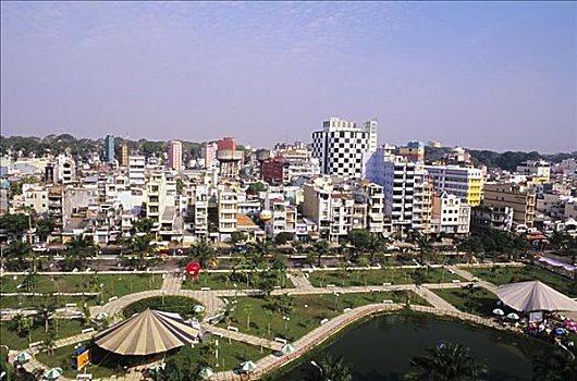 越南,胡志明市,西贡,区域,俯视,市中心